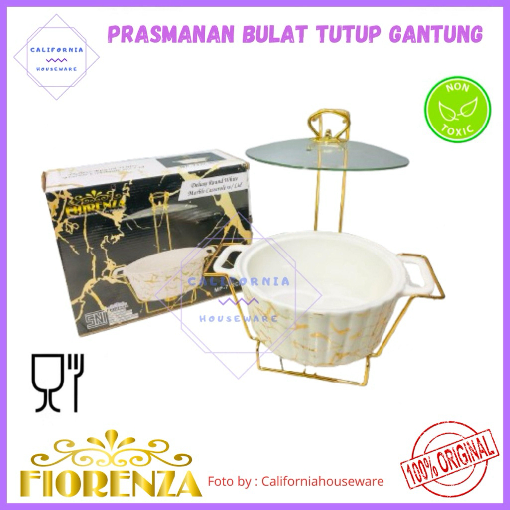 FIORENZA Prasmanan Keramik Tutup Gantung / Prasmanan Wadah Saji Keramik Bulat dan Segi Tutuo Kaca / 