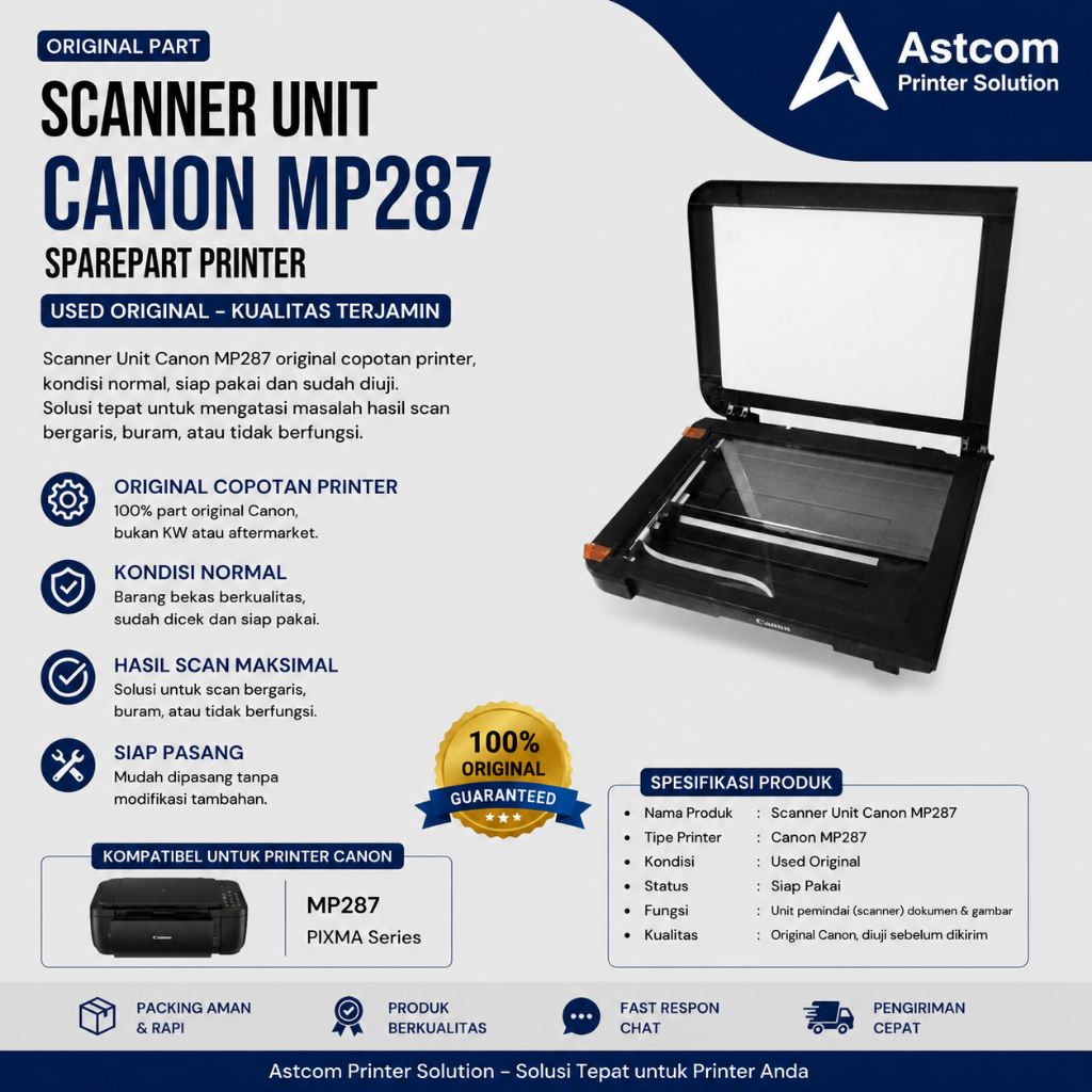 Scanner Unit Canon MP287 Original Used Copotan Printer | Sparepart Scanner Canon MP287 Siap Pakai