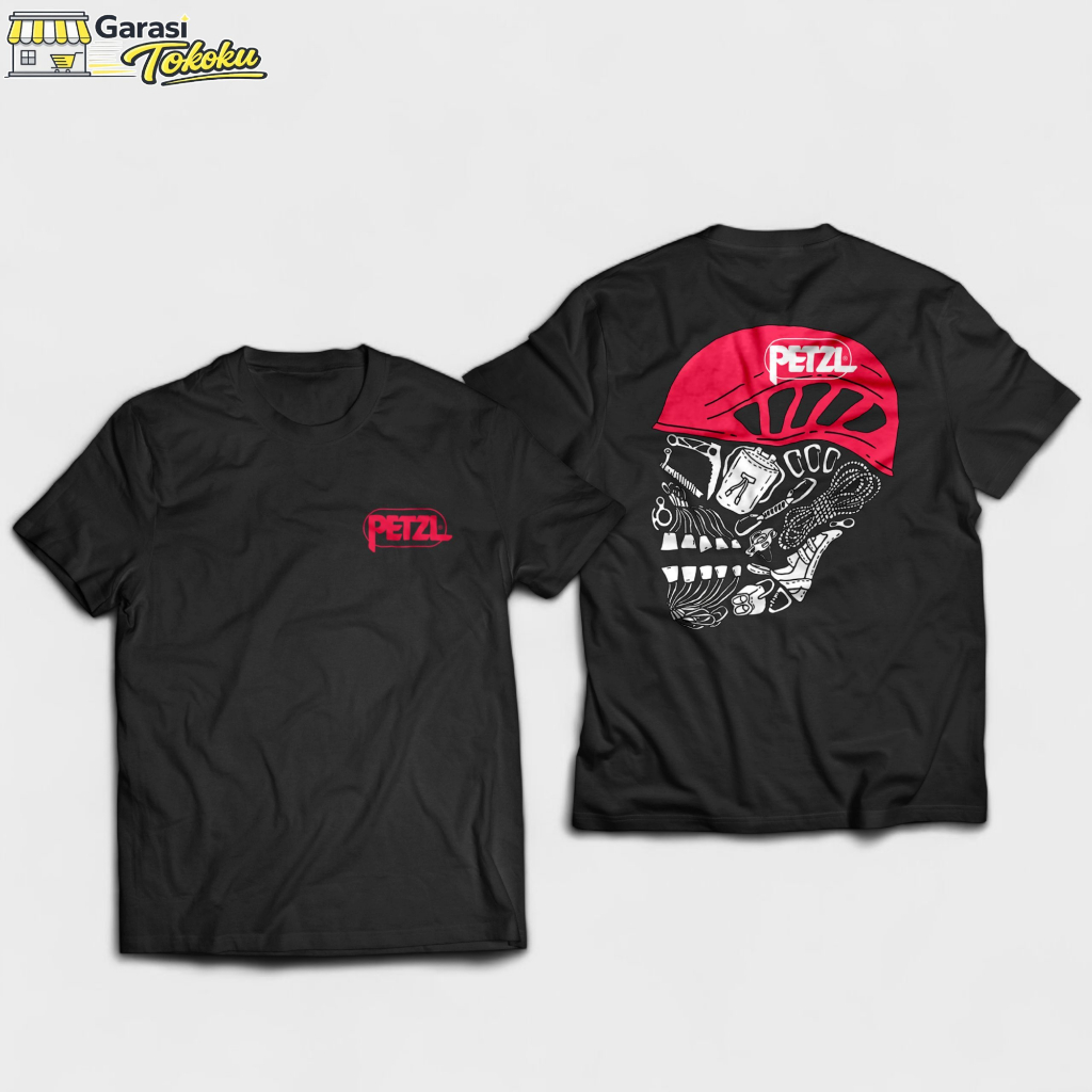 Kaos Petzl Skull Gear Lengan Pendek - Baju Climbing Outdoor Cotton Combed 24s