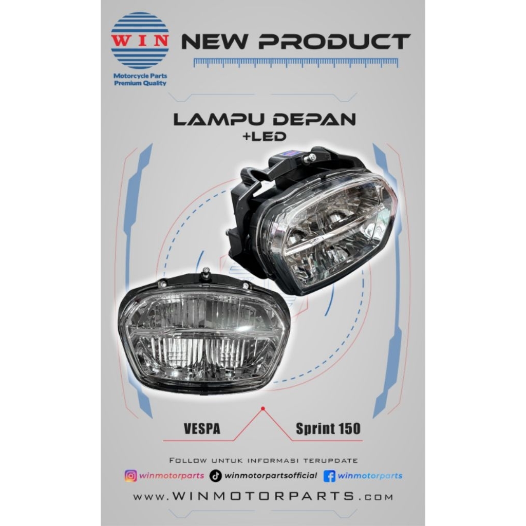 LAMPU DEPAN VESPA SPRINT 150 + LED