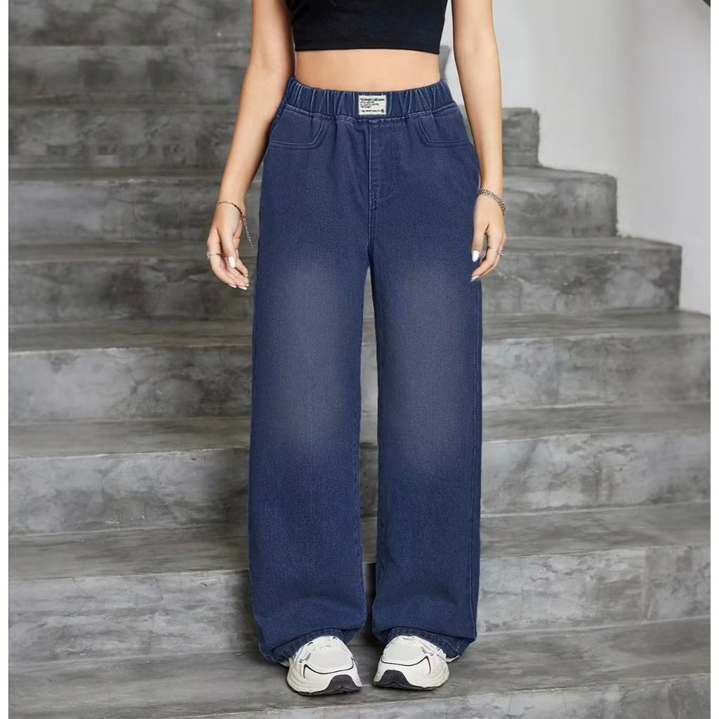 NJ-DENIM celana jeans wanita baggy jeans kulot pinggang karet melar jumbo bb sampai bb100kg