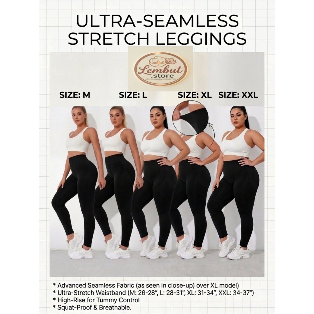 LS - Legging Wanita Panjang Ultra Seamless Highwaist / Celana Leging Olahraga Yoga Gym & Dalaman Gam