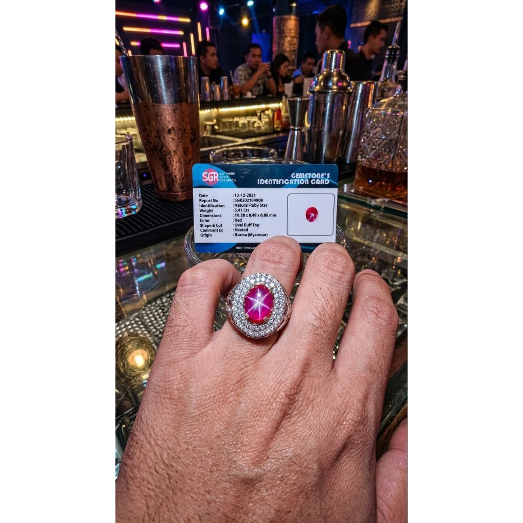 Natural Red Ruby Star Burma Tajam Playing Star Tajam Combinasi Ring Perak Micro Setting + Memo Sgr L