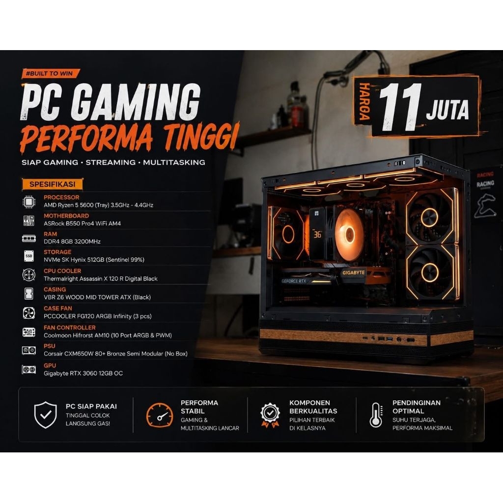 PC Gaming Ryzen 5 5600 + RTX 3060 12Gb OC