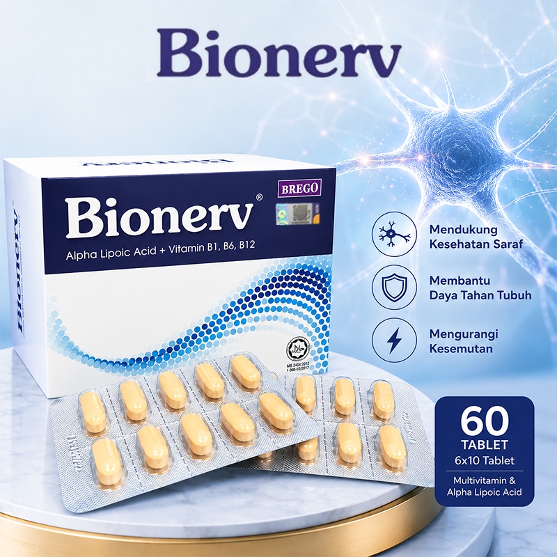Bionerv + Vitamin B1 B6 B12 60 Tablet (6 strip*10 tablet) Bantu jaga kesehatan saraf & kurangi pegal