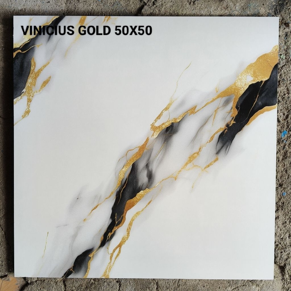 Keramik Lantai Glossy 50x50 Vinicius Gold Motif Granit KW1