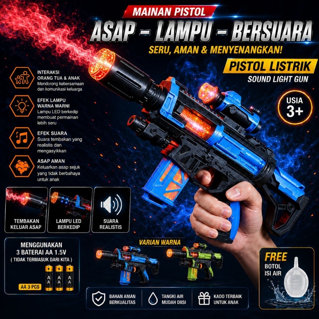 1075 Pistol Mainan / Mainan Pistol Berbunyi Dan Berdorong Ada Asapnya / Mainan Pistol Berbunyi dan B