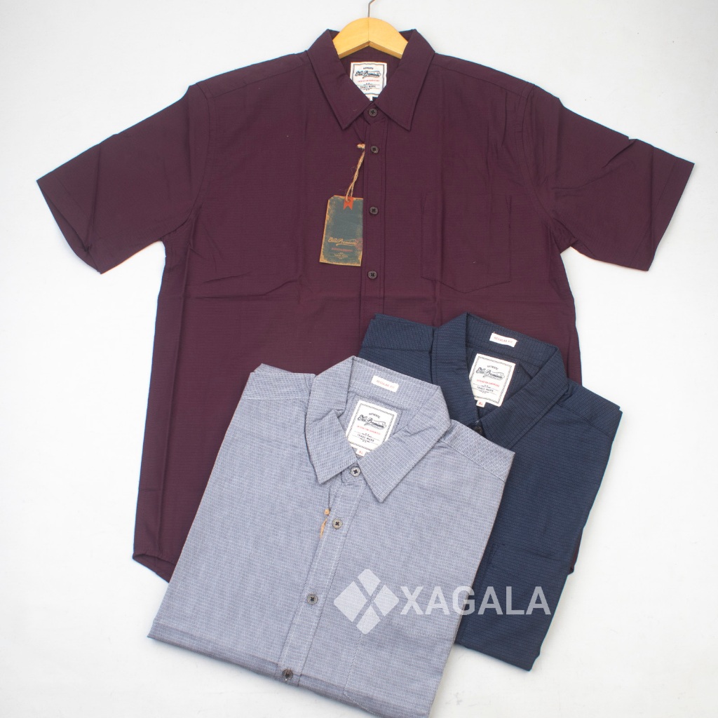 KEMEJA PRIA LENGAN PENDEK EZIO PREMIUM BRANDED ORIGINAL TERBARU REGULER FIT MAROON NAVY ABU