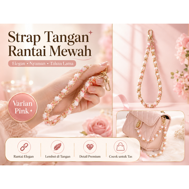 Tali gantungan hp berbulu rantai / Rantai pegangan hp / Aksesoris gantungan tas / Hadiah untuk cewek