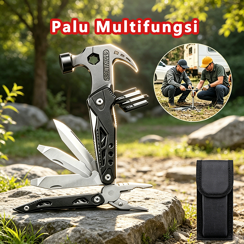Palu Multifungsi Tang Lipat Axe Hammer  Alat Perkakas Survival Serbaguna Palu Praktis Untuk Aktivita