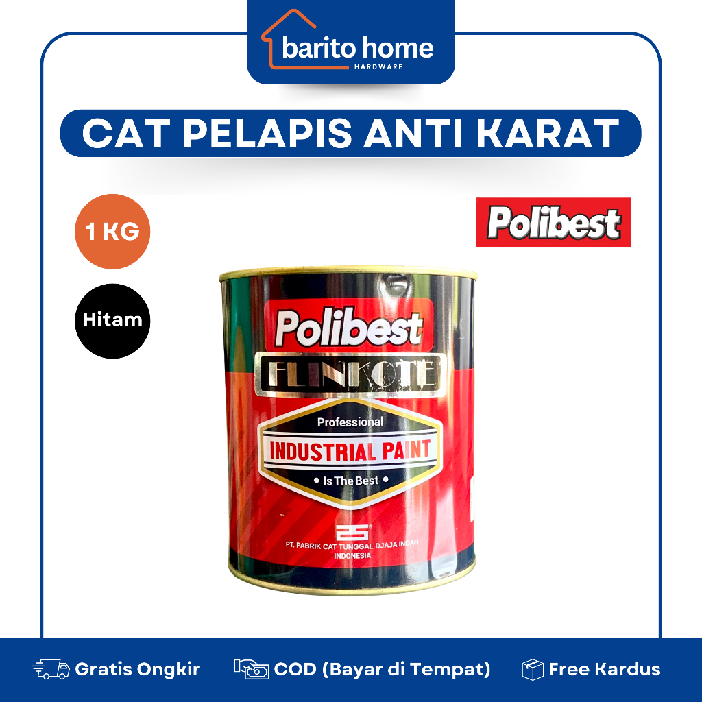 Polibest Cat Flinkote Hitam 1 Kg Cat Pelapis Anti Karat Undercoat Besi Seng Motor Pagar