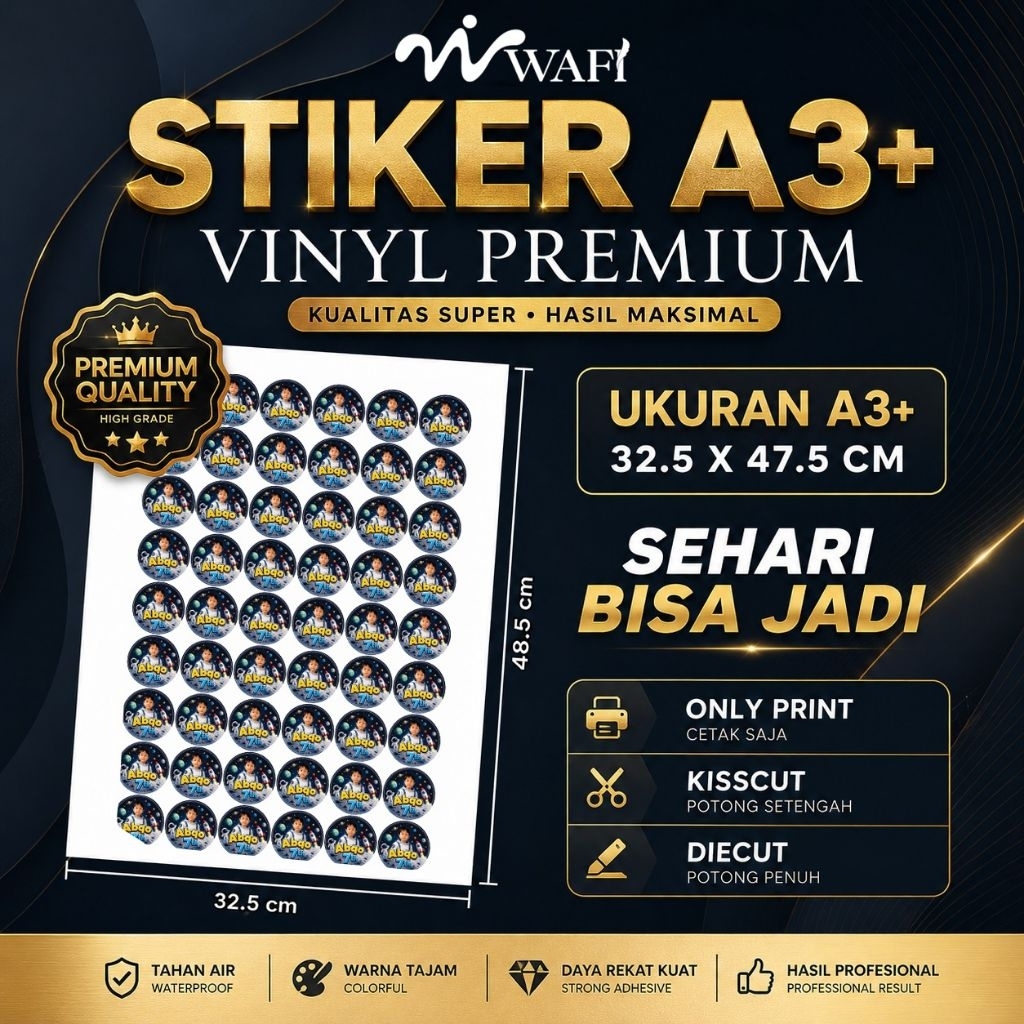 STIKER VINYL A3+ SUPER HEMAT | ANTI AIR & LEBIH AWET Cocok Buat Label Kemasan, Produk Makanan, Minum