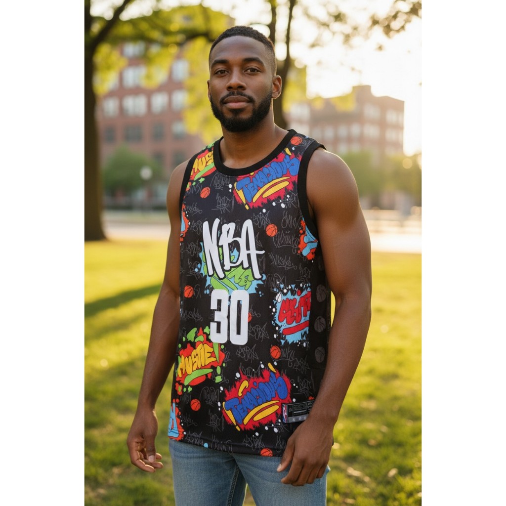 JERSEY BASKET PREMIUM IMPORT ALLSTAR STREET ART 22 30 STEPHEN CURRY HITAM