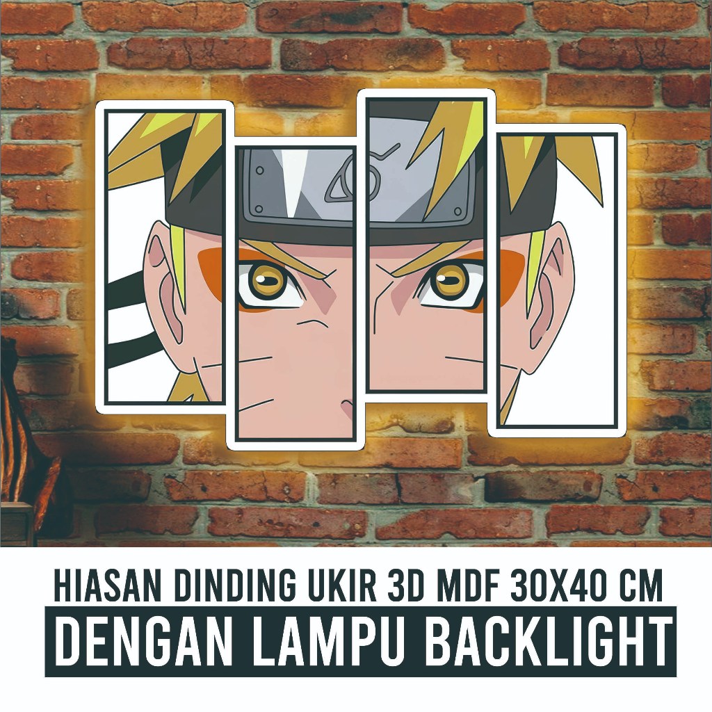 Hiasan Dinding Ukir 3D MDF 20x40cm Karakter Anime NARUTO Dengan Lampu Backlight