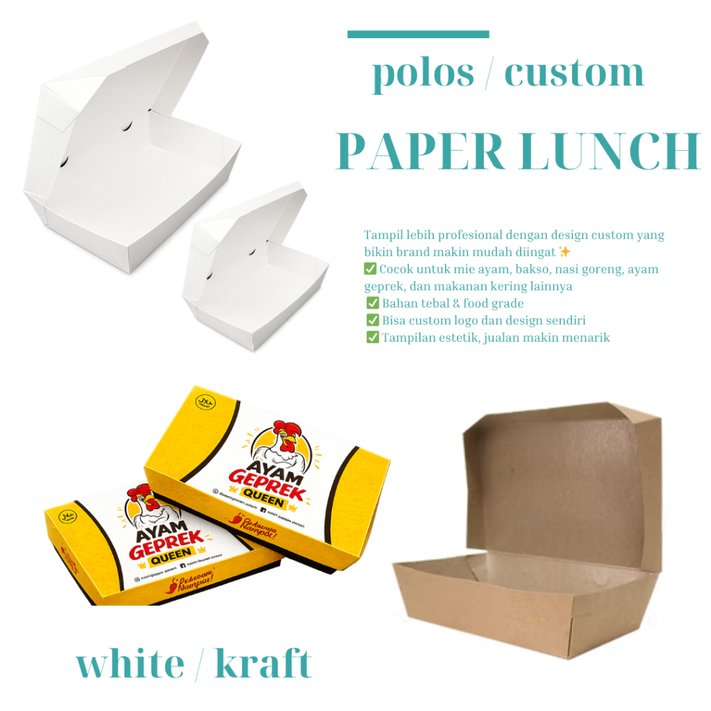 CUSTOM/POLOS PAPER LUNCH TANPA SEKAT FOOD GRADE