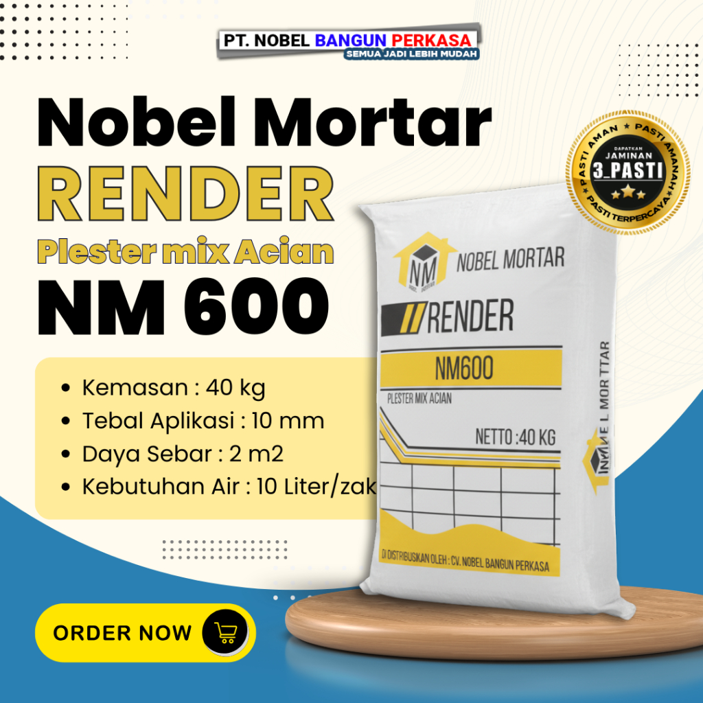Semen Mortar Render Nobel NM 600 Plester mix Acian Instan 40 kg - Semen Instan Mix Plesteran Acian D
