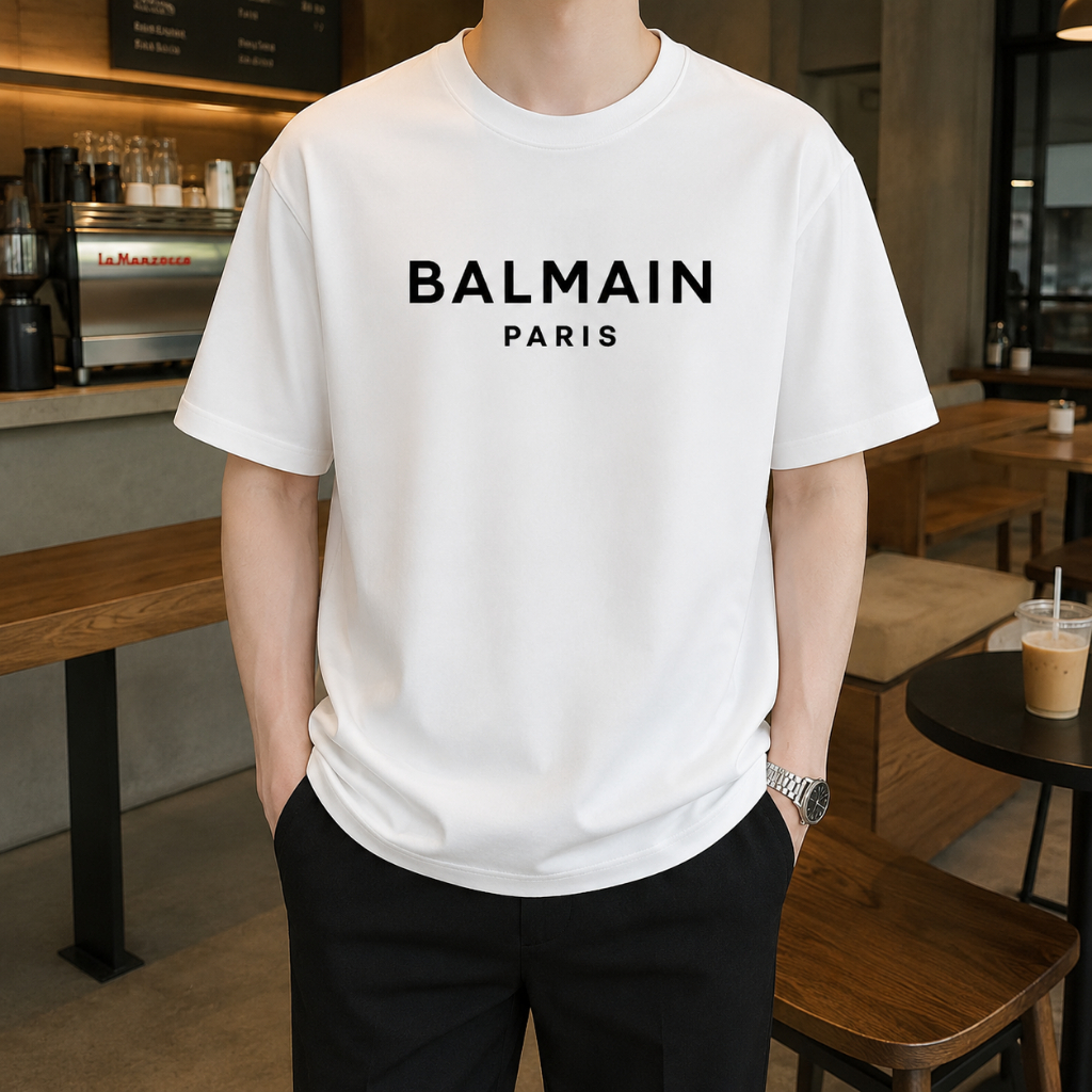 BALMAIN | T-Shirt Oblong | Kaos Distro Lengan Pendek | Baju Pria Wanita