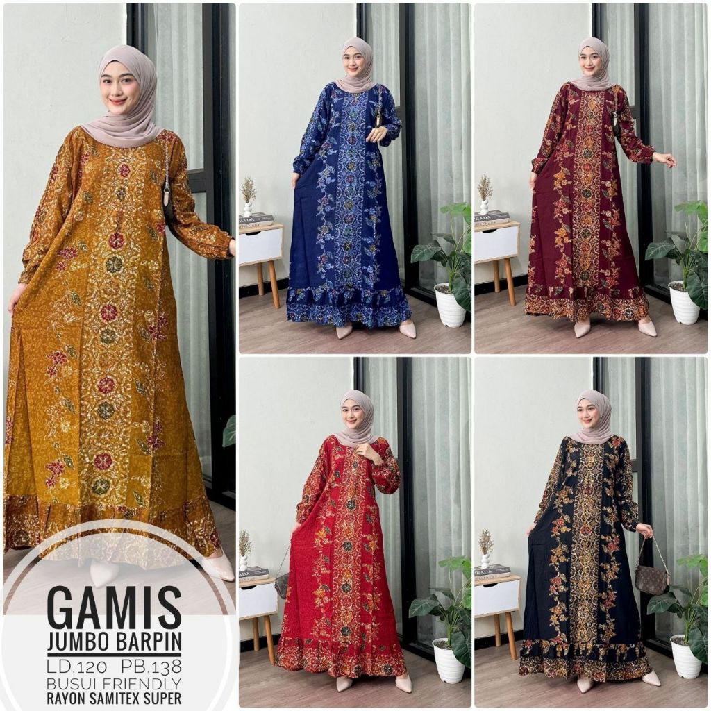 Gamis rayon premium monochrome jumbo Ld. 120 130 140 160 cm suju super jumbo warna busui batik cap P