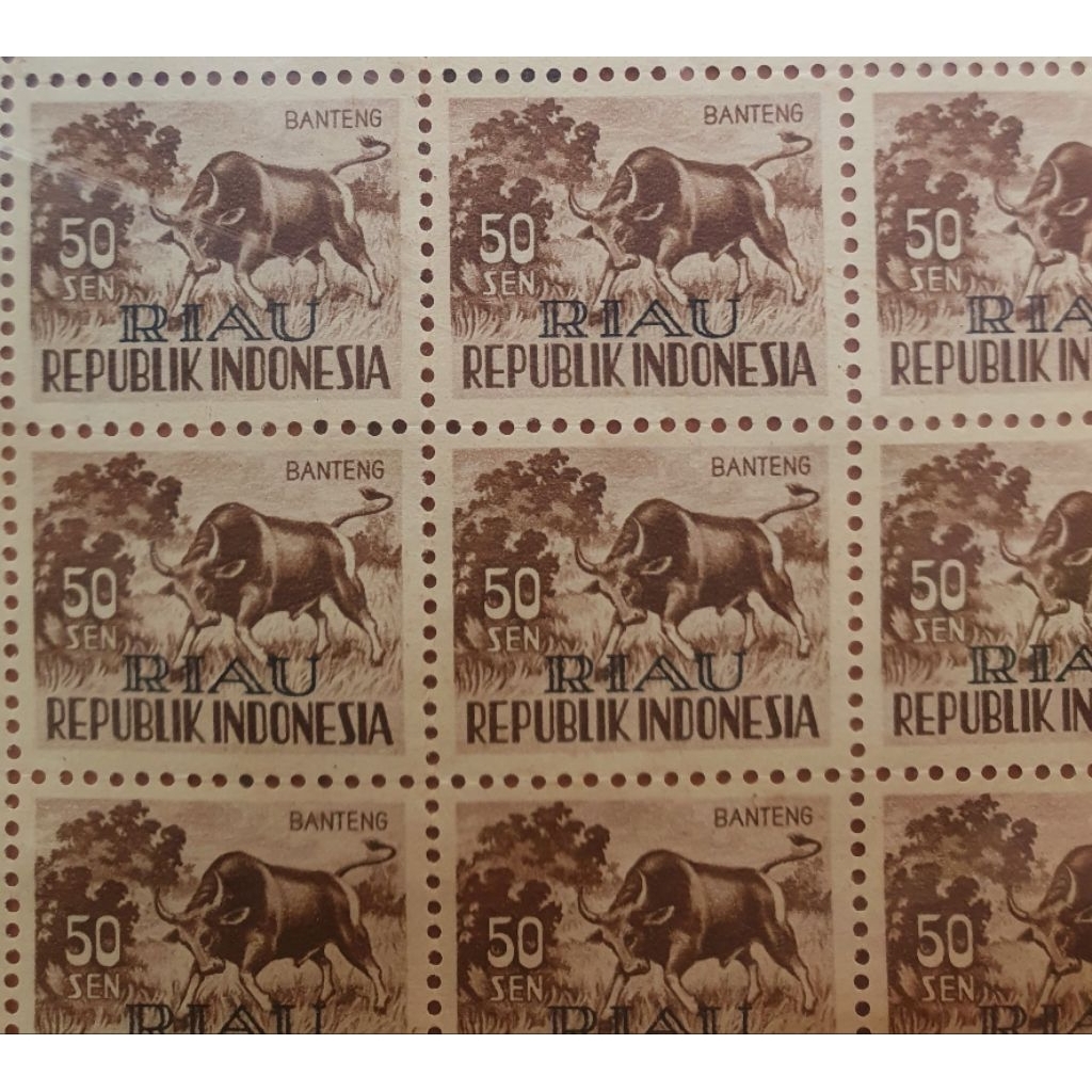 1 Blok sheet ( 100 keping ) perangko 50 sen ct Riau tahun 1958 - 1964 langka