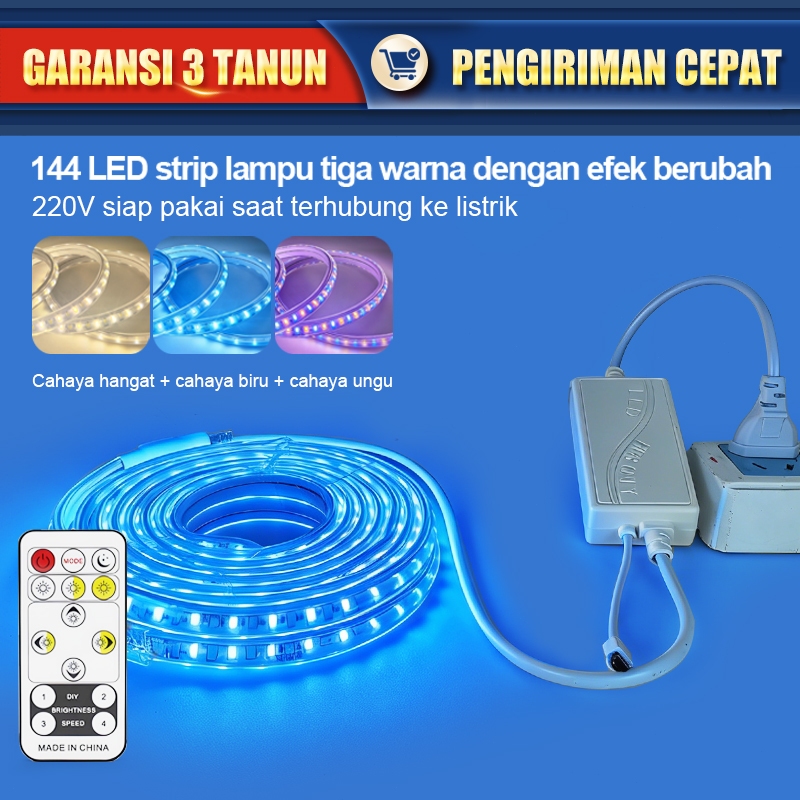 Lampu LED Strip Super Bright Fleksibel 3 Warna dengan Remote Control Dekorasi Ruangan - Paket 3-30M