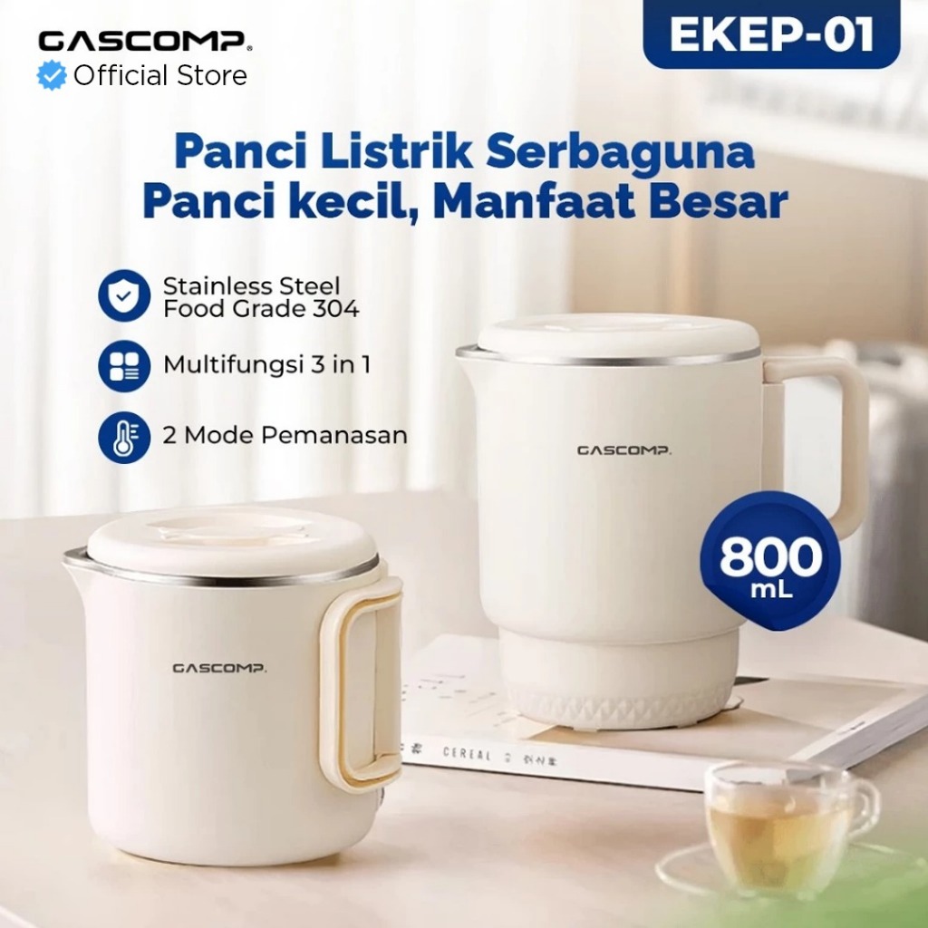 GASCOMP Panci Listrik Porrtable EKEP 01 Panci Listrik Serbaguna 0.8L Multifungsi Stainless Panci Ele