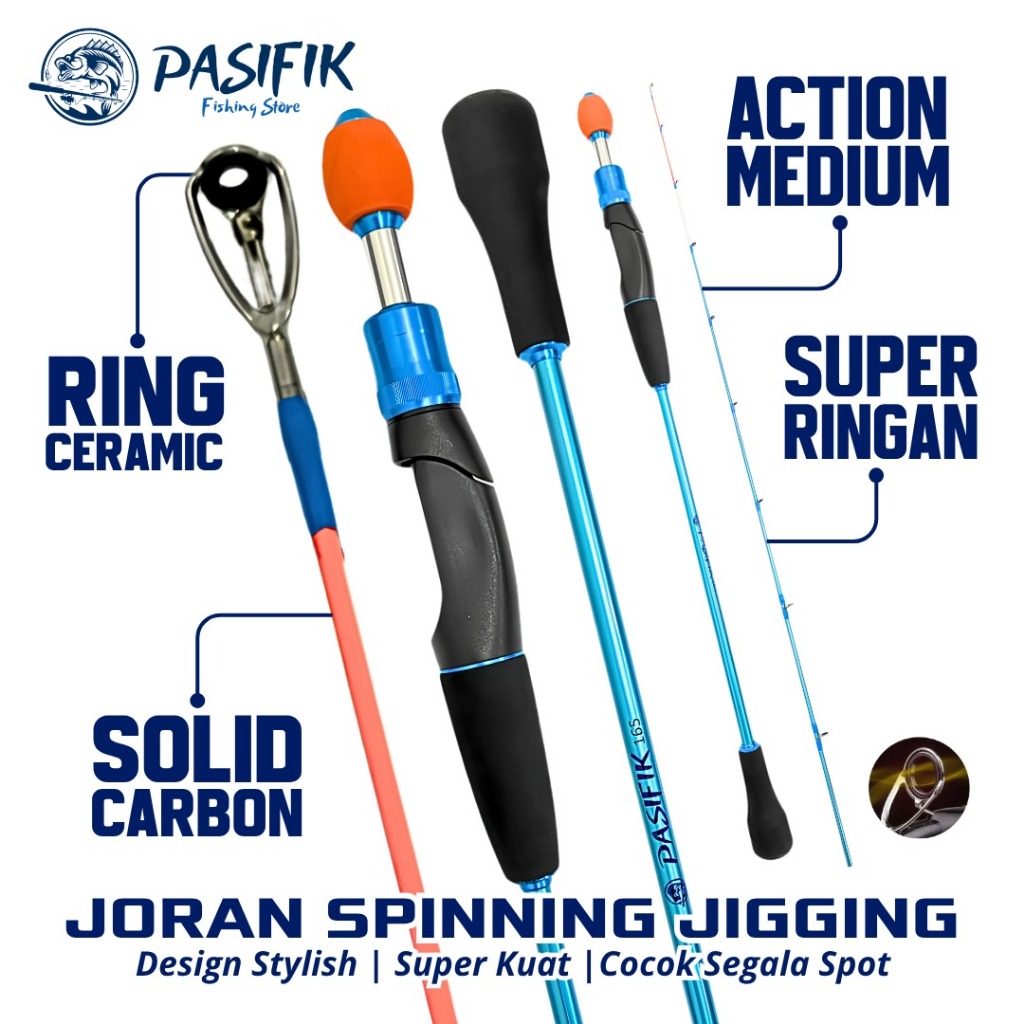 PASIFIK Joran Spinning Jigging Solid Carbon 165-180cm Action Medium Lentur Ring Ceramic Super Ringan