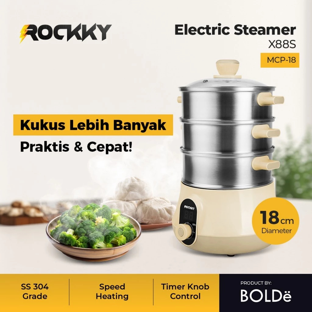 ROCKKY ELECTRIC STEAMER X88S - KUKUSAN LISTRIK 3 SUSUN STAINLESS 304 LOW WATT