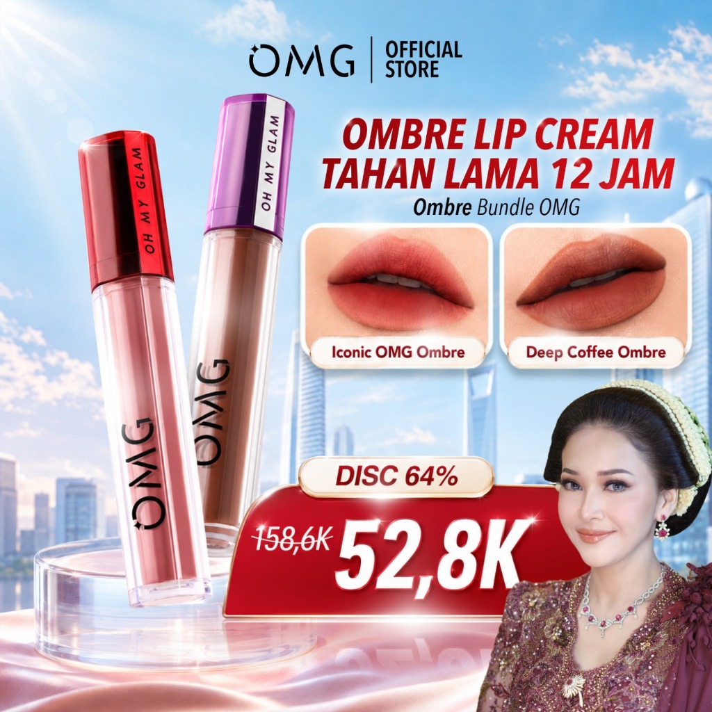 [All Best Seller Ombre Lips] OMG Oh My Glam Lip Cream Matte - Lipstik Tahan Lama, Warna Intens, Ring