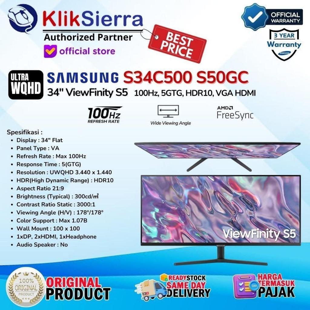 Monitor SAMSUNG LS34C500GAEXXD 100Hz 34 Inch Original Garansi Resmi - 34Inch