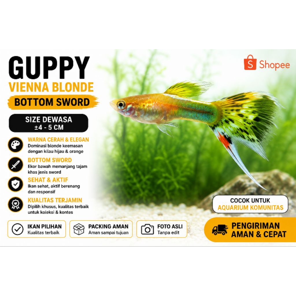 Guppy Vienna blonde botom sword | hiasan aquarium