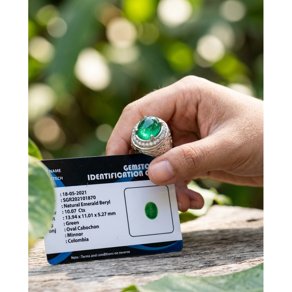 Cincin Batu Permata Emerald Beryl Zamrud Colombia Cabochon sudah memo