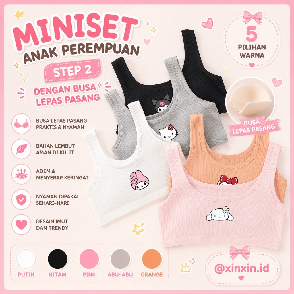 MINISET STEP 2 RIBBED BUSA LEPAS TALI LEBAR SD SMP MINI SET BH BRA KATUN ANAK REMAJA PEREMPUAN TALI 