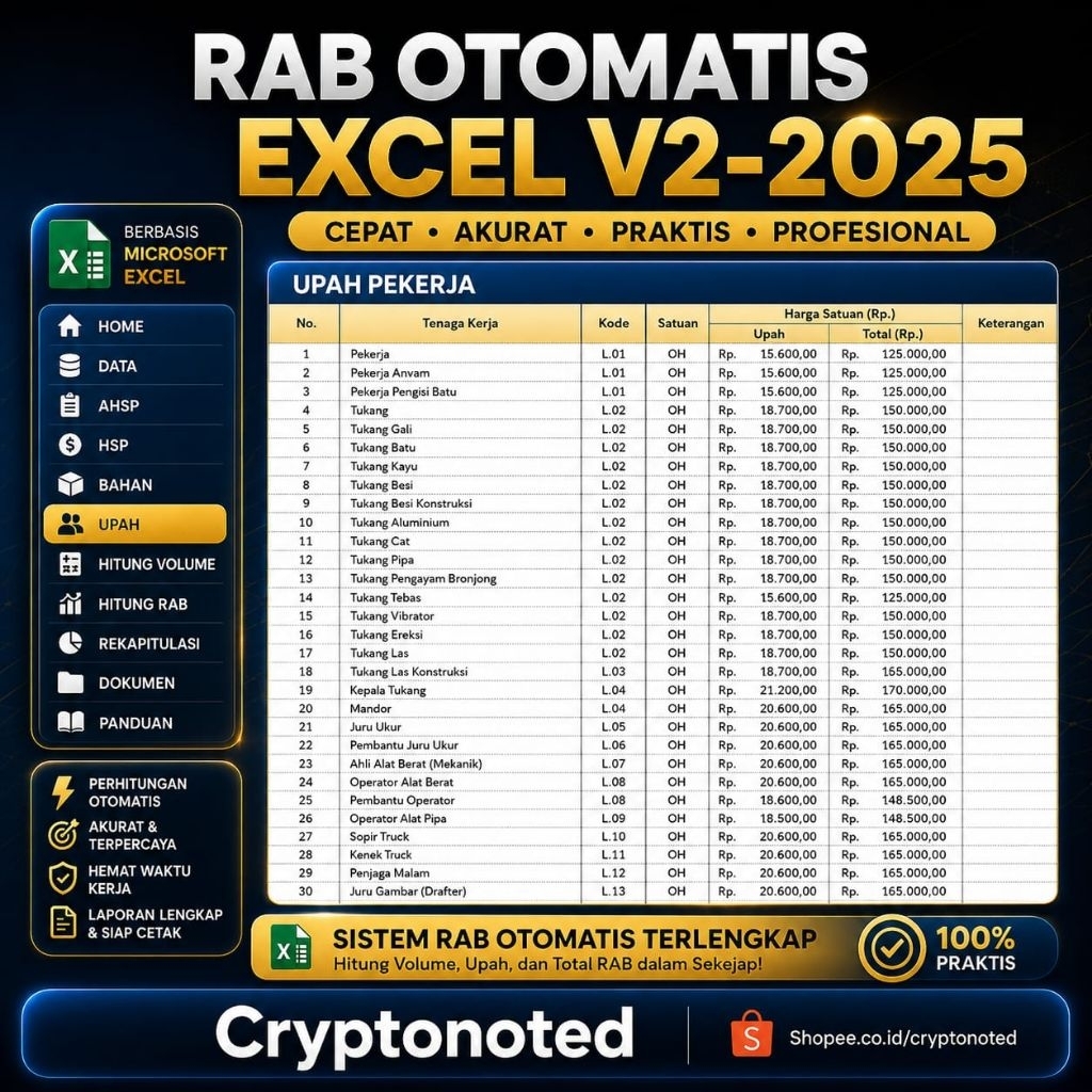 Aplikasi RAB otomatis V2 format excel ( tersedia AHSP 2025 )