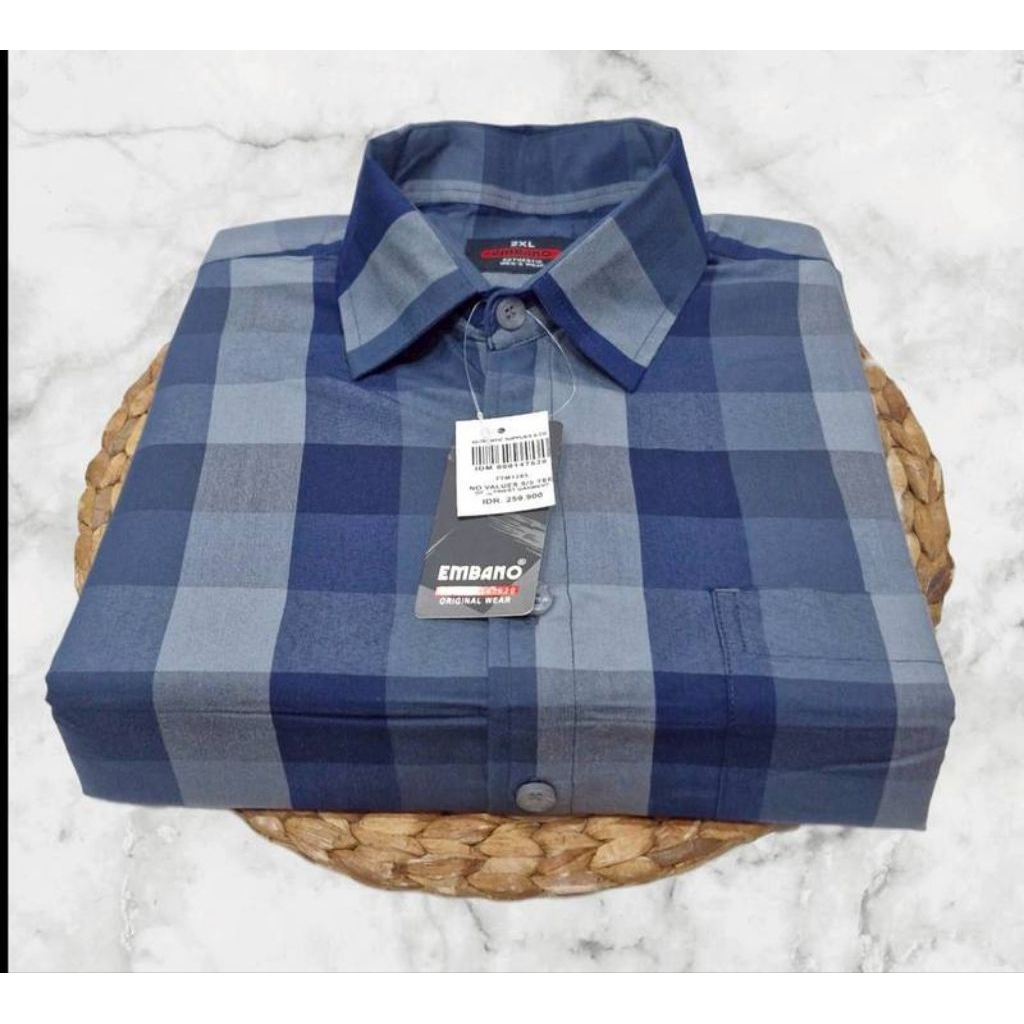 EMBANO Kemeja Pria Lengan Pendek Jumbo Bahan Katun Motif Kotak-Kotak Premium Distro Bestseller Baju 
