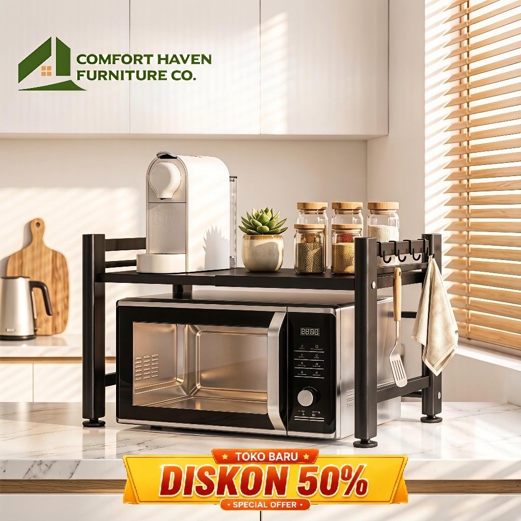 CHF Rak Oven Microwave Rak Dapur Multifungsi Rak Bumbu Dapat Diatur dan Dipanjangkan Rak Oven Microw