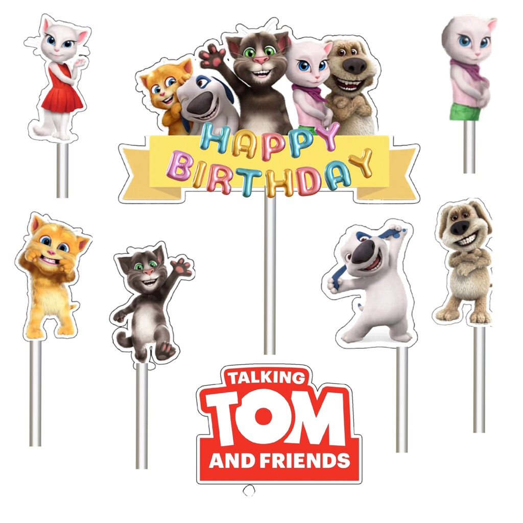 Topper cake Tema TALKING TOM AND FRIENDS / Hiasan Kue Tusuk / Topper cake / Harga 1 Set Isi 8 Pcs