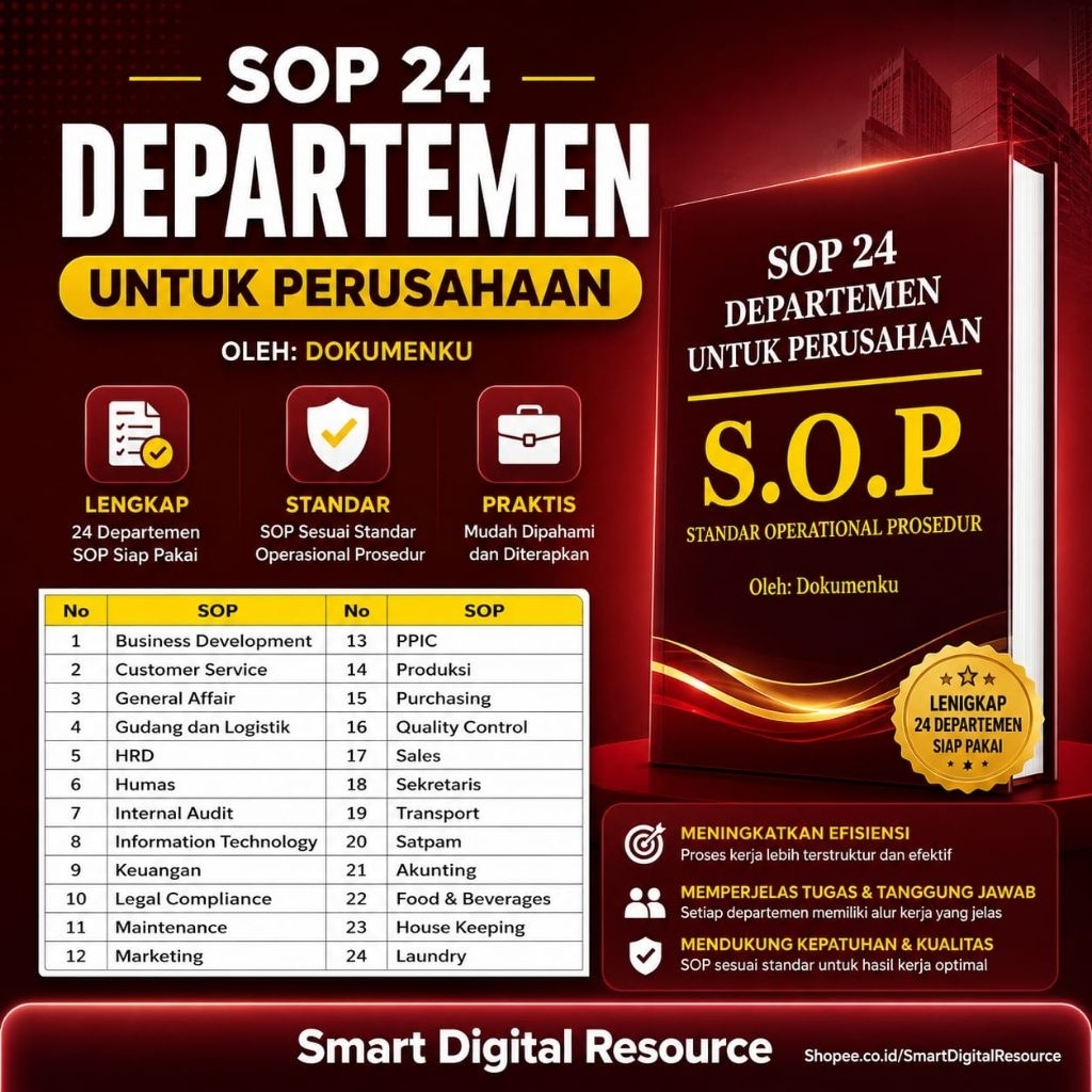 CONTOH SOP PERUSAHAAN LENGKAP / SOP ORGANISASI KOMPLIT / SOP KANTOR