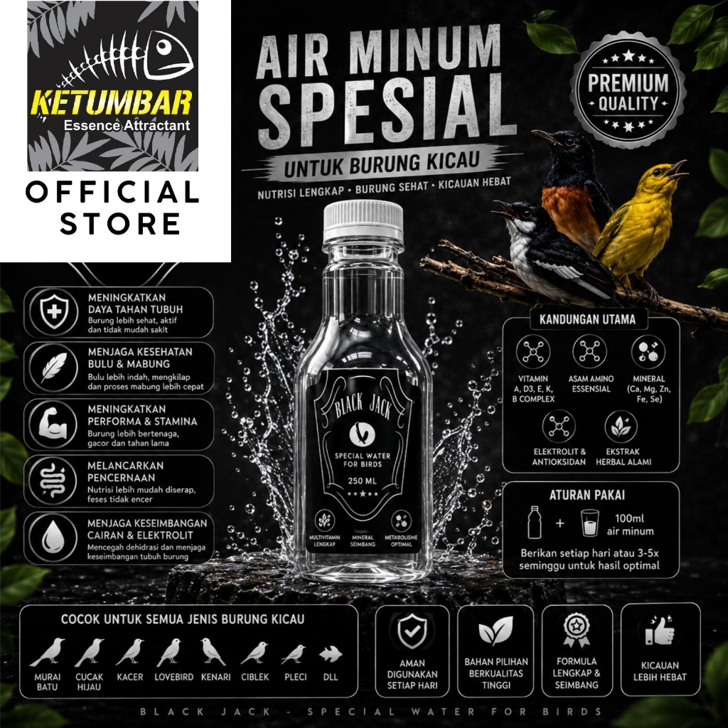 KETUMBAR - AIR SAKTI BURUNG Black Jack Larutan Air Minum Khusus Burung Kicau Penggacor Vitamin Obat 