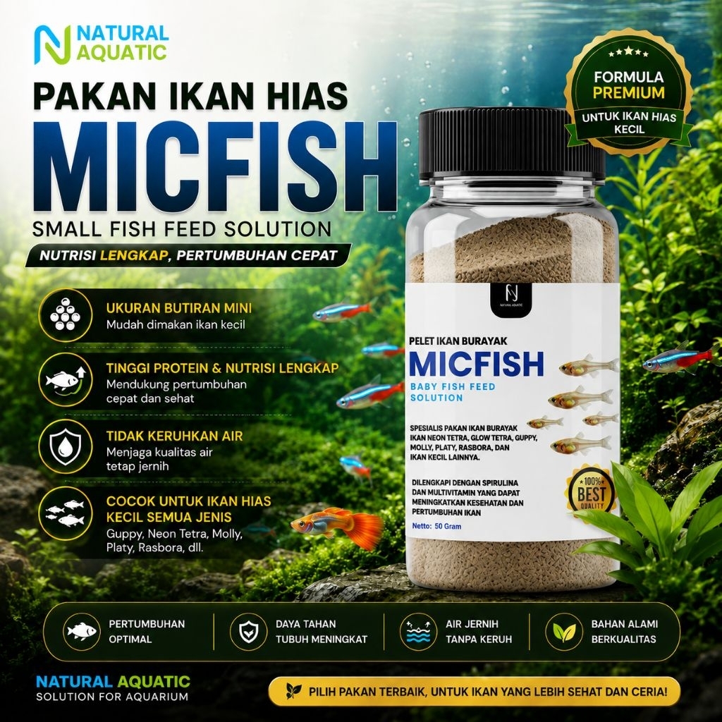 MicFish - Pellet Pakan Ikan Burayak - Pakan Burayak - Pellet Burayak - 50 GR