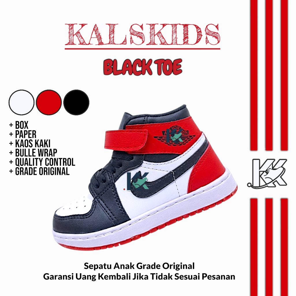 Sepatu Sneakers Anak Laki Laki Dan Perempuan Cowok Cewek Jordan Black toe Grade Original Premium Qua