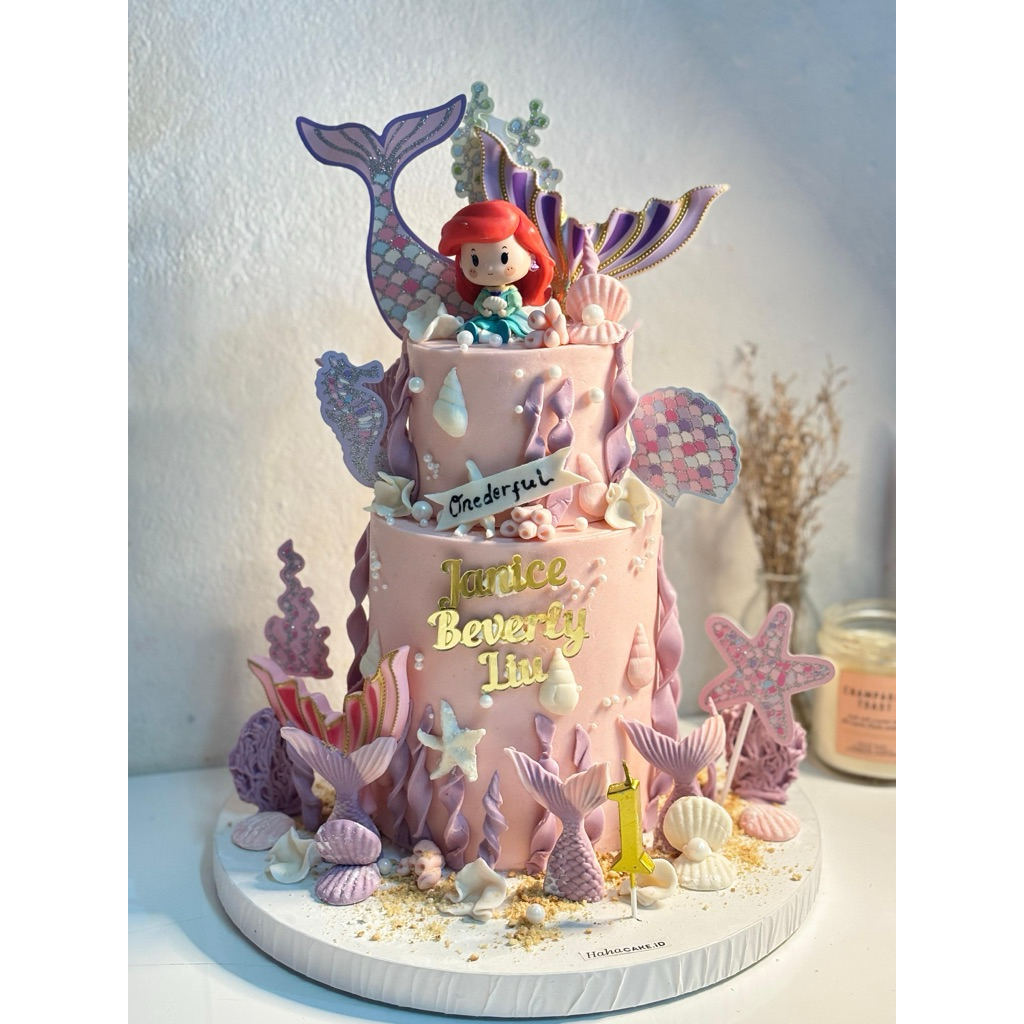 custom cake tema mermaid/mermaid cake/kue ulang tahun anak tema mermaid/ cake anak 2 tingkat mermaid