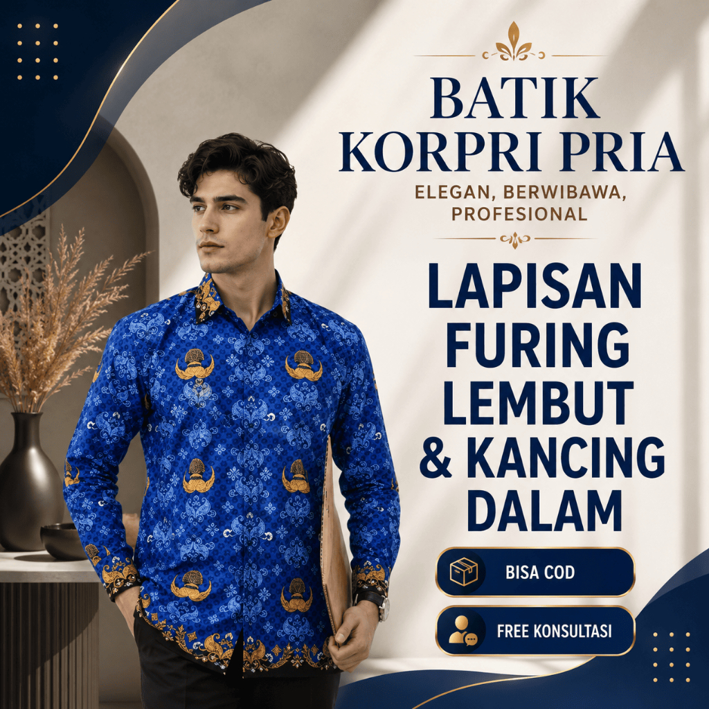 Baju KORPRI Pria Katun C40s Premium Adem Jahitan Rapi Seragam ASN PNS PPPK Lapis Furing SYAFASTORE