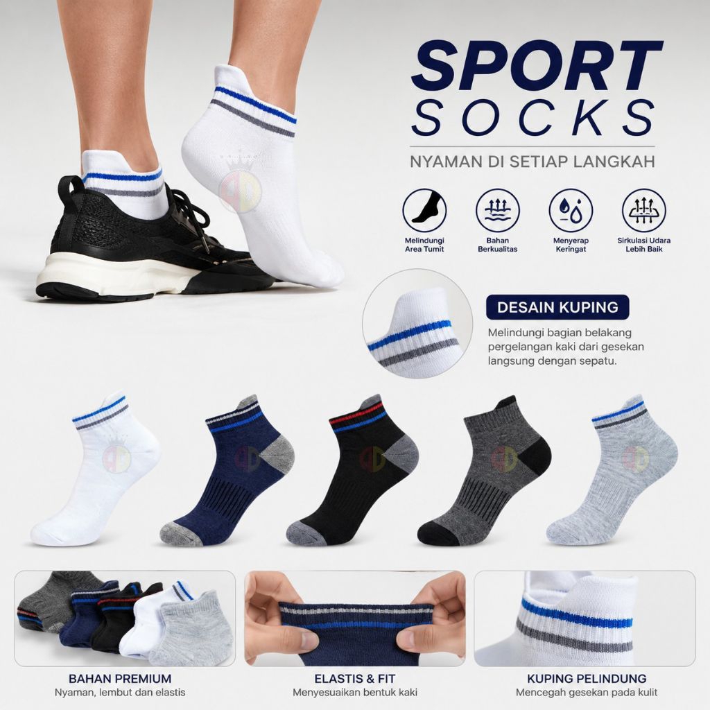 KAOS KAKI OLAHRAGA PENDEK ENGKEL KUPING PRIA WANITA TERBARU