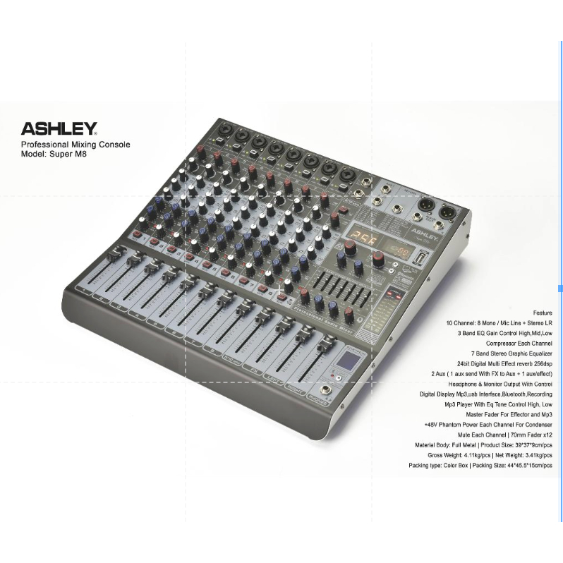 Mixer Ashley Super M 8 STANDAR / M 4 COMPRESOR / M 8 COPRESOR – Original 8 Channel Bluetooth – VARIASI: SUPER M8 STANDAR / SUPER M8 COMPRESOR / SUPER M4 COMPRESOR