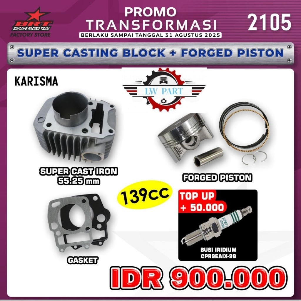 Promo Transformasi BRT 2105 Paket Bore Up Blok Piston Karisma / Supra X 125 / Kirana (BINTANG RACING