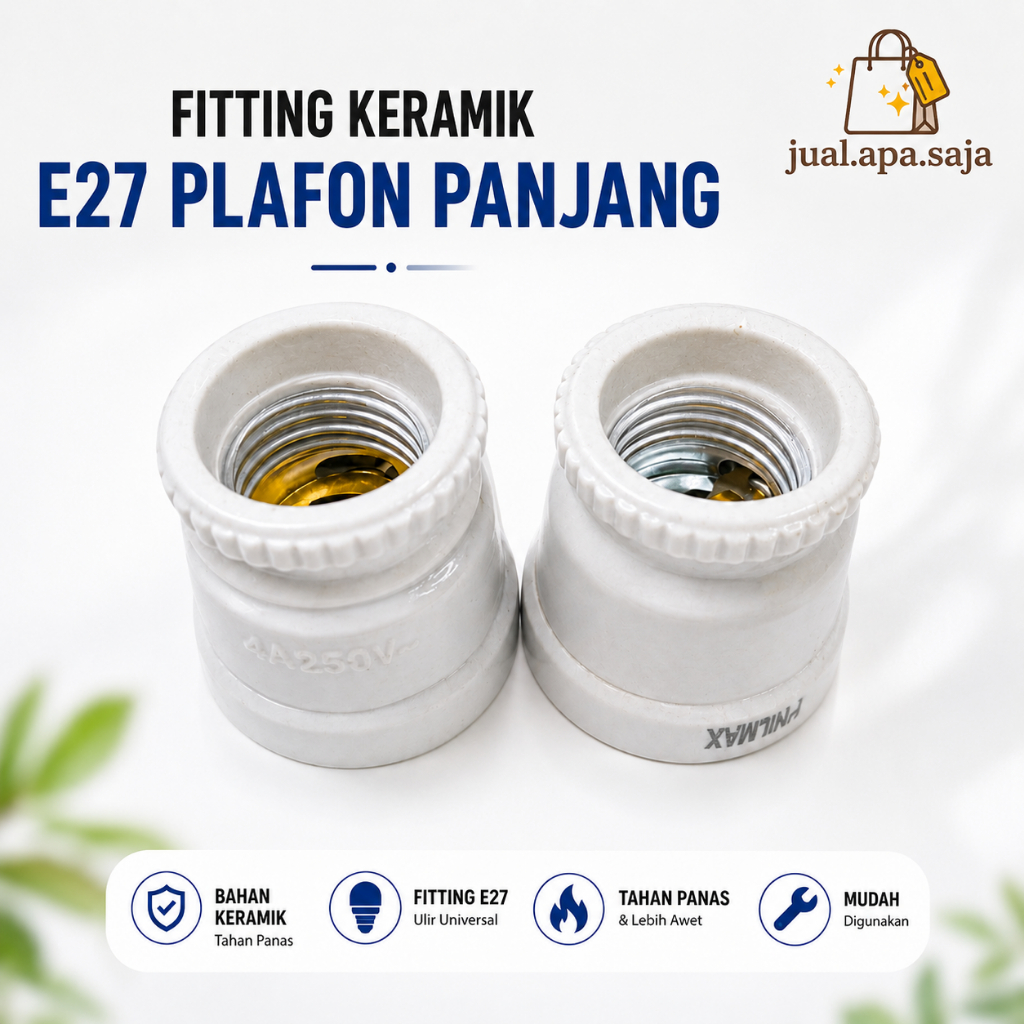 Fitting Keramik E27 Plafon Panjang / Fitting Lampu Taman E27 Keramik Plafon Panjang