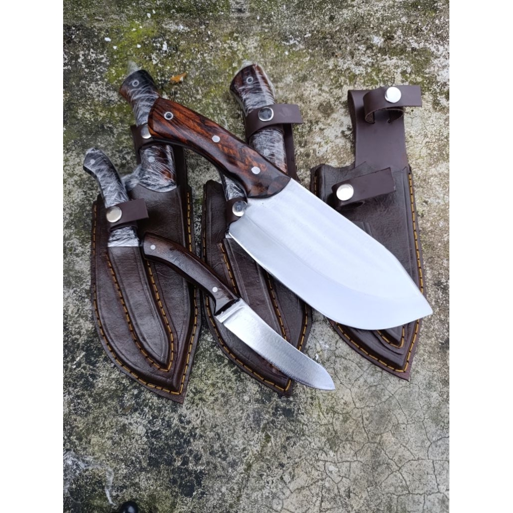 PISAU Cacah / Tuna Sepaket Baja Per Pultang | Asli Kulit Sapi | Pb 18 cm