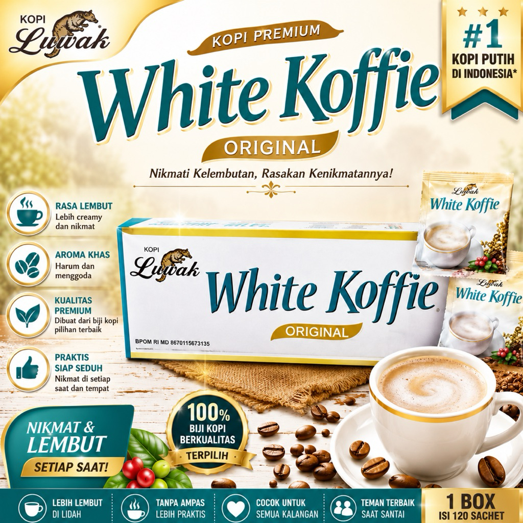(1 Dus) Luwak White Koffie Original Kopi Instan 20 g