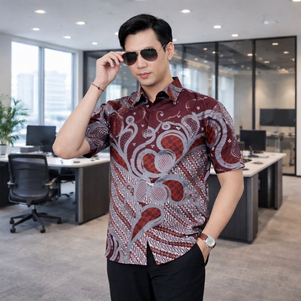 Batik Pria Lengan Pendek  Bisa Seragam Kantor Hajatan Keluarga Tidak Luntur Terbaru Shopee Cod