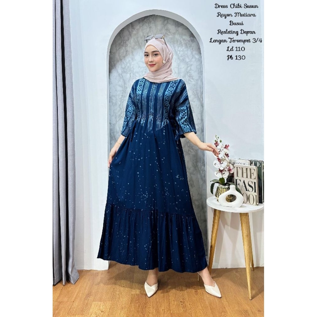 Dress LD 110 lengan 3/4 Rayon Mutiara Daster Panjang
